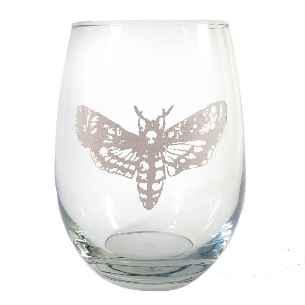 Death's Head Moth Engraved Stemless Wine Glass